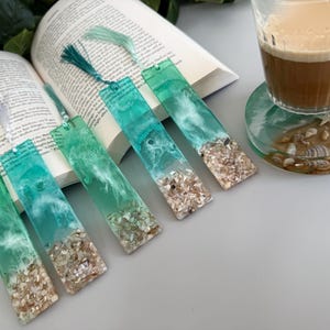 Beach Bookmark with Tassel | Beach |Ocean Wave Bookmark with Crushed Shells | Coastal Gift for Book Lovers | Party Favors | Bookclub Gift